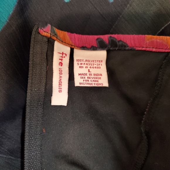 EUC spaghetti strap, tie-back, A-line dress. Size L. Orange, pink, black & teal. - Picture 7 of 9